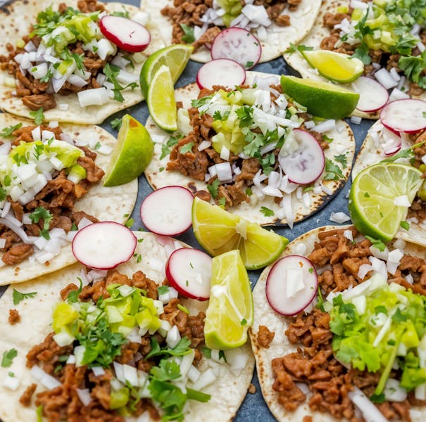 Cafe Rio street tacos with carne asada and fresh toppings