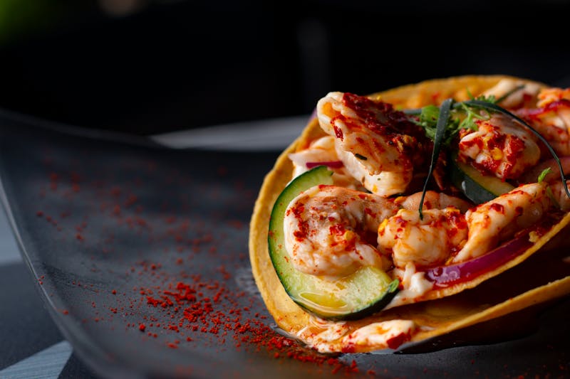 Shrimp tacos with tropical salsa at Cafe Rio